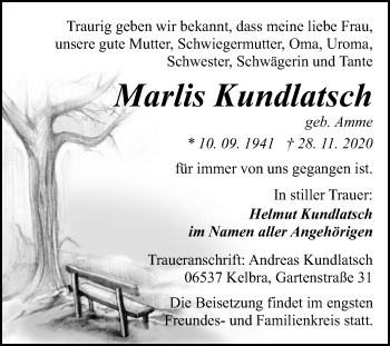 Traueranzeige von Marlis Kundlatsch von Super Sonntag Sangerhausen