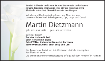 Traueranzeige von Martin Dietzmann von Mitteldeutsche Zeitung Bitterfeld