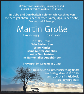 Traueranzeige von Martin Große von Wochenspiegel Naumburg/Nebra