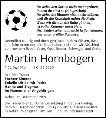 Traueranzeige von Martin Hornbogen von Wochenspiegel Naumburg/Nebra