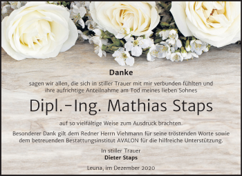 Traueranzeige von Mathias Staps von Super Sonntag Merseburg/Querfurt