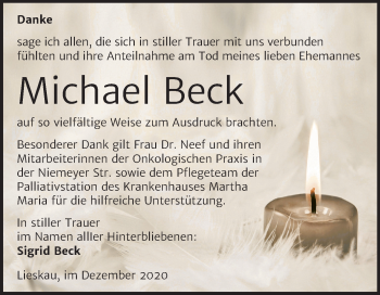 Traueranzeige von Michael Beck von Mitteldeutsche Zeitung Halle/Saalkreis