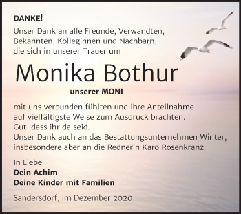 Traueranzeige von Monika Bothur von Mitteldeutsche Zeitung Bitterfeld