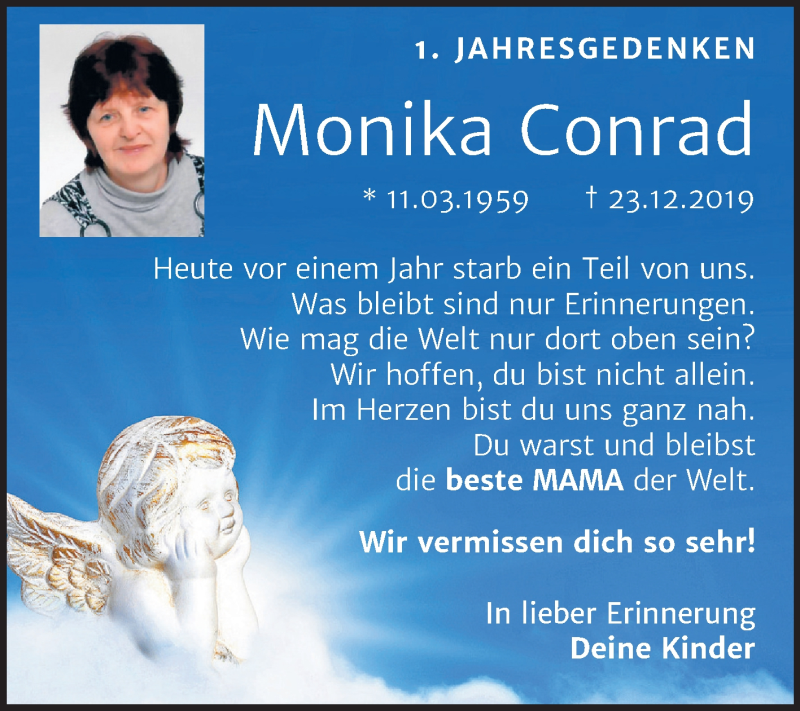  Traueranzeige für Monika Conrad vom 23.12.2020 aus Mitteldeutsche Zeitung Mansfelder Land