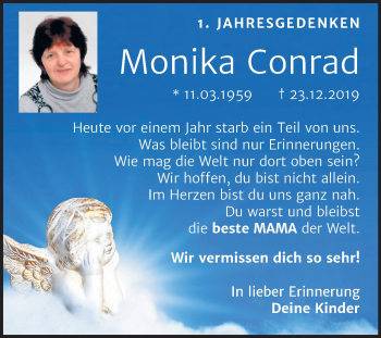Traueranzeige von Monika Conrad von Mitteldeutsche Zeitung Mansfelder Land