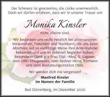 Traueranzeige von Monika Kinsler von Super Sonntag Merseburg/Querfurt