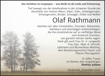 Traueranzeige von Olaf Rathmann von Mitteldeutsche Zeitung Wittenberg