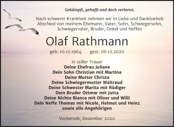 Traueranzeige von Olaf Rathmann von Super Sonntag Wittenberg