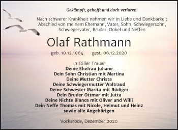 Traueranzeige von Olaf Rathmann von Mitteldeutsche Zeitung Wittenberg