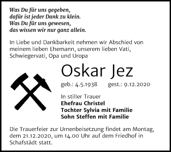 Traueranzeige von Oskar Jez von Mitteldeutsche Zeitung Merseburg/Querfurt