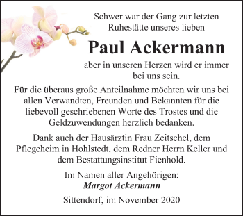 Traueranzeige von Paul Ackermann von Mitteldeutsche Zeitung Sangerhausen