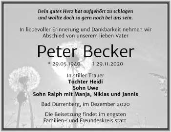 Traueranzeige von Peter Becker von Mitteldeutsche Zeitung Merseburg/Querfurt