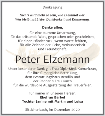 Traueranzeige von Peter Elzemann von Mitteldeutsche Zeitung Mansfelder Land