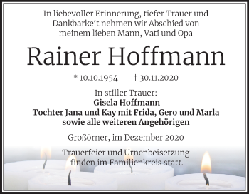 Traueranzeige von Rainer Hoffmann von Mitteldeutsche Zeitung Mansfelder Land