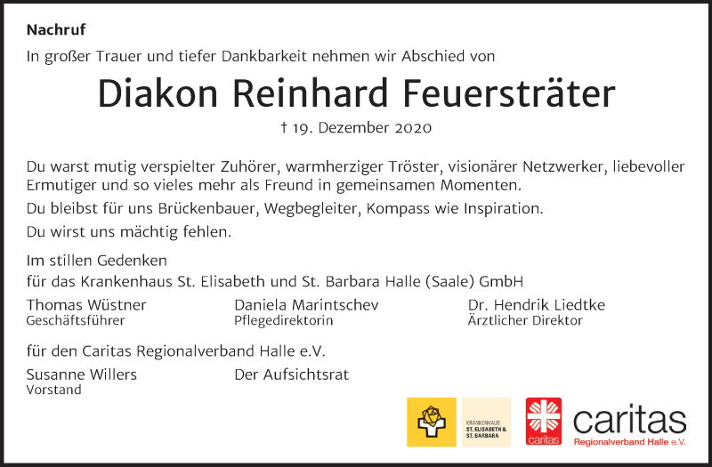  Traueranzeige für Reinhard Feuersträter vom 24.12.2020 aus Mitteldeutsche Zeitung Halle/Saalkreis