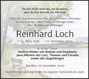 Traueranzeige von Reinhard Loch von Mitteldeutsche Zeitung Zeitz