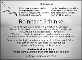 Traueranzeige von Reinhard Schinke von Mitteldeutsche Zeitung Bernburg