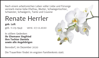 Traueranzeige von Renate Herrler von Super Sonntag Mansfelder Land