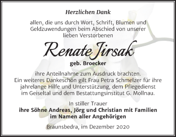 Traueranzeige von Renate Jirsak von Super Sonntag Merseburg/Querfurt