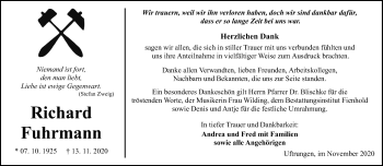 Traueranzeige von Richard Fuhrmann von Super Sonntag Sangerhausen