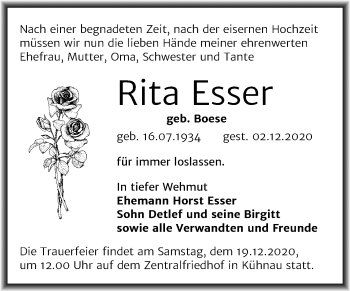 Traueranzeige von Rita Esser von Super Sonntag Dessau-Roßlau