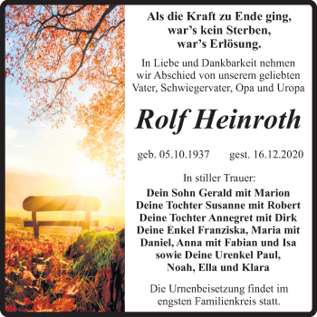 Traueranzeige von Rolf Heinroth von Mitteldeutsche Zeitung Quedlinburg