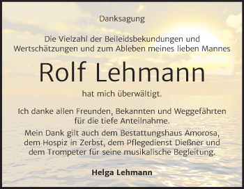 Traueranzeige von Rolf Lehmann von Mitteldeutsche Zeitung Dessau-Roßlau