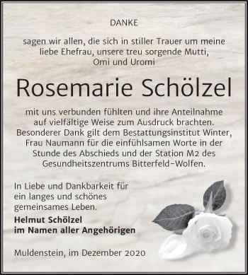Traueranzeige von Rosemarie Schölzel von Wochenspiegel Bitterfeld