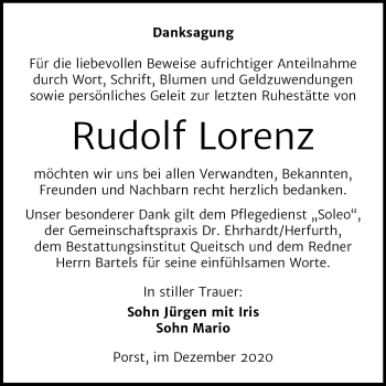 Traueranzeige von Rudolf Lorenz von Mitteldeutsche Zeitung Köthen