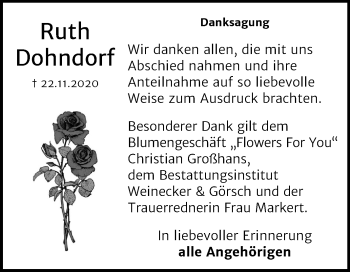 Traueranzeige von Ruth Dohndorf von Super Sonntag Bernburg