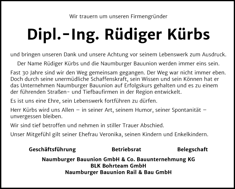  Traueranzeige für Rüdiger Kürbs vom 10.12.2020 aus Mitteldeutsche Zeitung Naumburg/Nebra