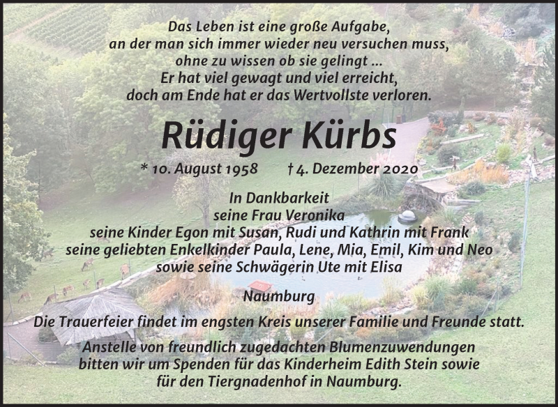  Traueranzeige für Rüdiger Kürbs vom 09.12.2020 aus Mitteldeutsche Zeitung Naumburg/Nebra