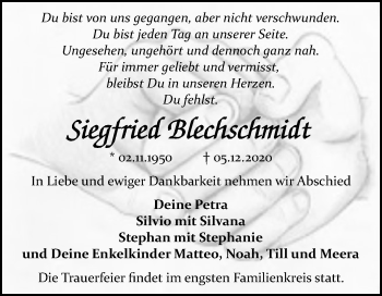 Traueranzeige von Siegfried Blechschmidt von Mitteldeutsche Zeitung Bitterfeld