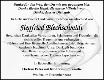 Traueranzeige von Siegfried Blechschmidt von Mitteldeutsche Zeitung Bitterfeld