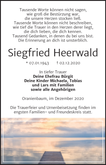 Traueranzeige von Siegfried Heerwald von Mitteldeutsche Zeitung Wittenberg