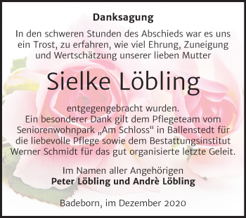 Traueranzeige von Sielke Löbling von Super Sonntag Quedlinburg
