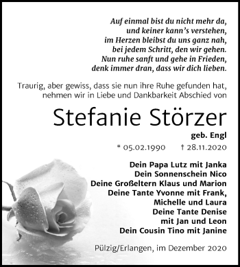 Traueranzeige von Stefanie Störzer von Super Sonntag Wittenberg