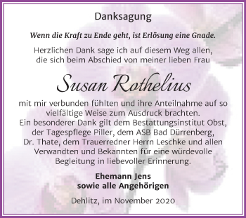 Traueranzeige von Susan Rothelius von Wochenspiegel Weißenfels