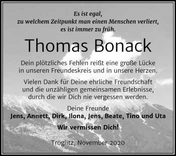 Traueranzeige von Thomas Bonack von Mitteldeutsche Zeitung Zeitz