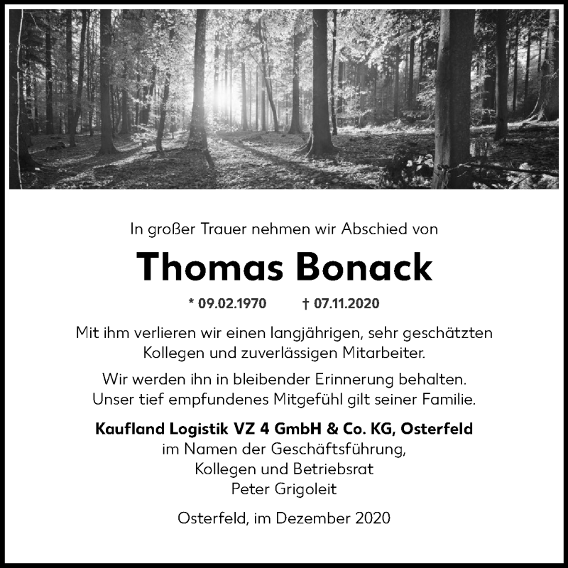  Traueranzeige für Thomas Bonack vom 04.12.2020 aus Mitteldeutsche Zeitung Zeitz