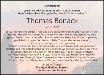 Traueranzeige von Thomas Bonack von Super Sonntag Zeitz