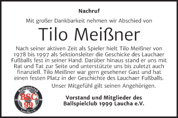 Traueranzeige von Tilo Meißner von Mitteldeutsche Zeitung Naumburg/Nebra