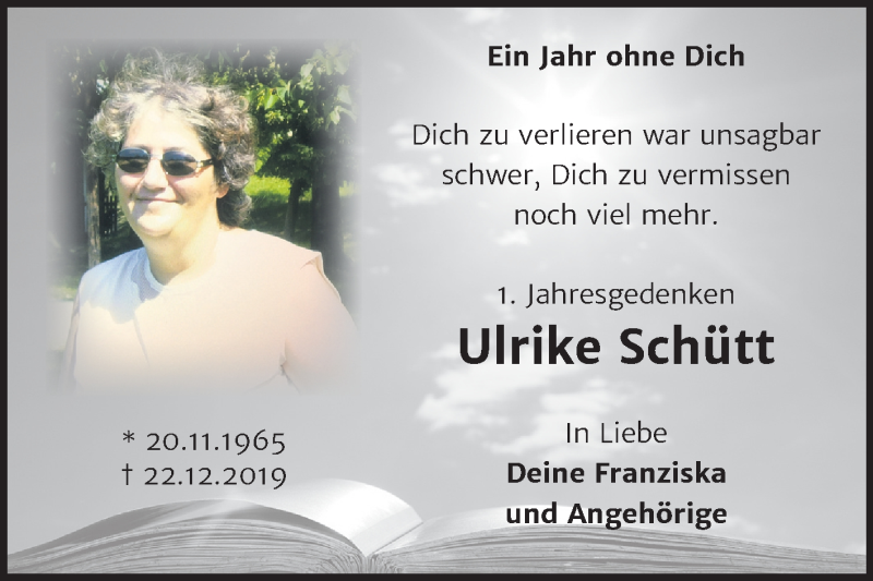  Traueranzeige für Ulrike Schütt vom 22.12.2020 aus Mitteldeutsche Zeitung Wittenberg