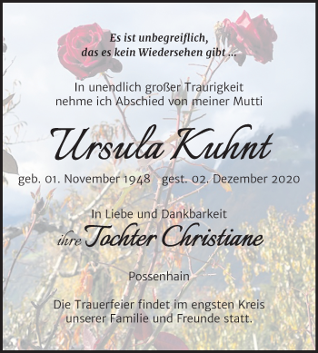 Traueranzeige von Ursula Kuhnt von Mitteldeutsche Zeitung Naumburg/Nebra