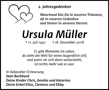 Traueranzeige von Ursula Müller von Super Sonntag Wittenberg