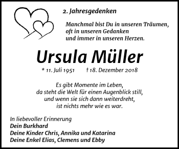 Traueranzeige von Ursula Müller von Mitteldeutsche Zeitung Wittenberg