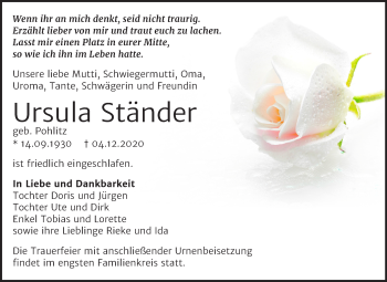 Traueranzeige von Ursula Ständer von Super Sonntag Bernburg