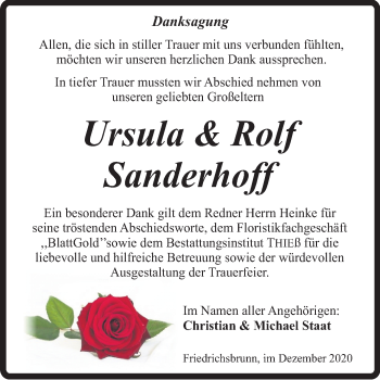 Traueranzeige von Ursula und Rolf Sanderhoff von Mitteldeutsche Zeitung Quedlinburg