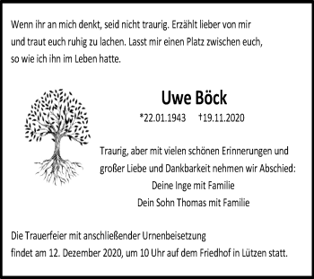 Traueranzeige von Uwe Böck von Mitteldeutsche Zeitung Weißenfels