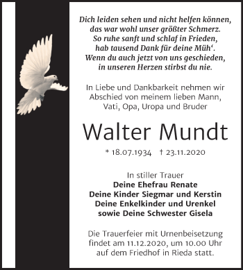 Traueranzeige von Walter Mundt von Mitteldeutsche Zeitung Bitterfeld
